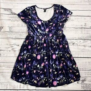 Hot Topic All Over Galaxy Space Velvet Velour Dress Pockets Stretchy 1X Teacher